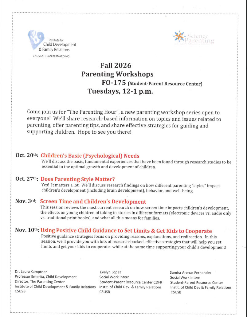 FREE parenting workshops on 2026-10-27 12:28:00