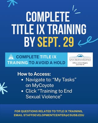 Last Day to Complete your Title IX training on 2026-09-29 23:59:00